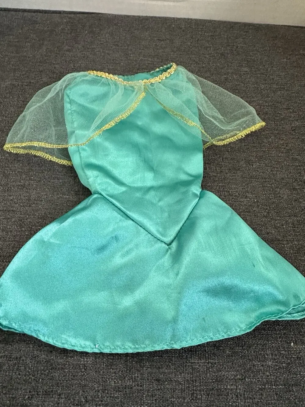 Teal Satin Princess Dress Gold Trim Sheer Sleeves for 16–18 Inch Doll